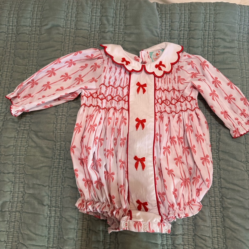 Pink Bow-Print Long Sleeve One-Piece for Babies